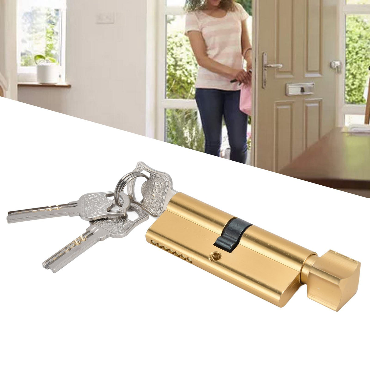 Cylinder Lock Door Locker Core Home Security System Tool Aluminum with Key for Cabinet Mailbox Drawer CupboardGold