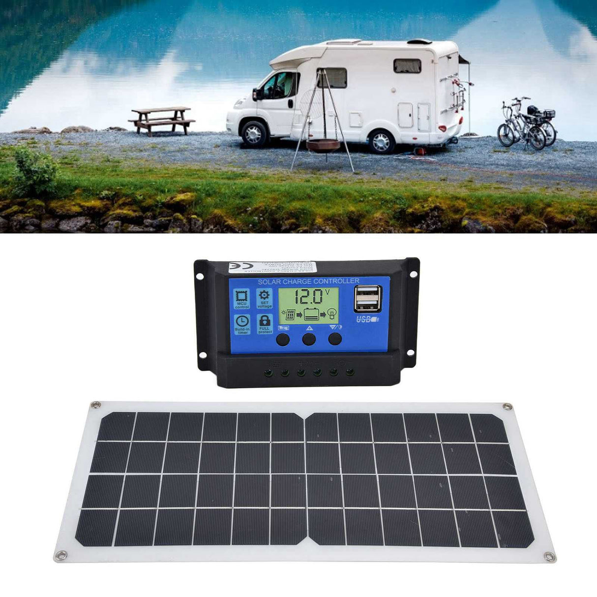 10W Solar Panel Set with 10A Controller Exhaust Fan for Car Yacht RV Boat Moblie Phone Battery