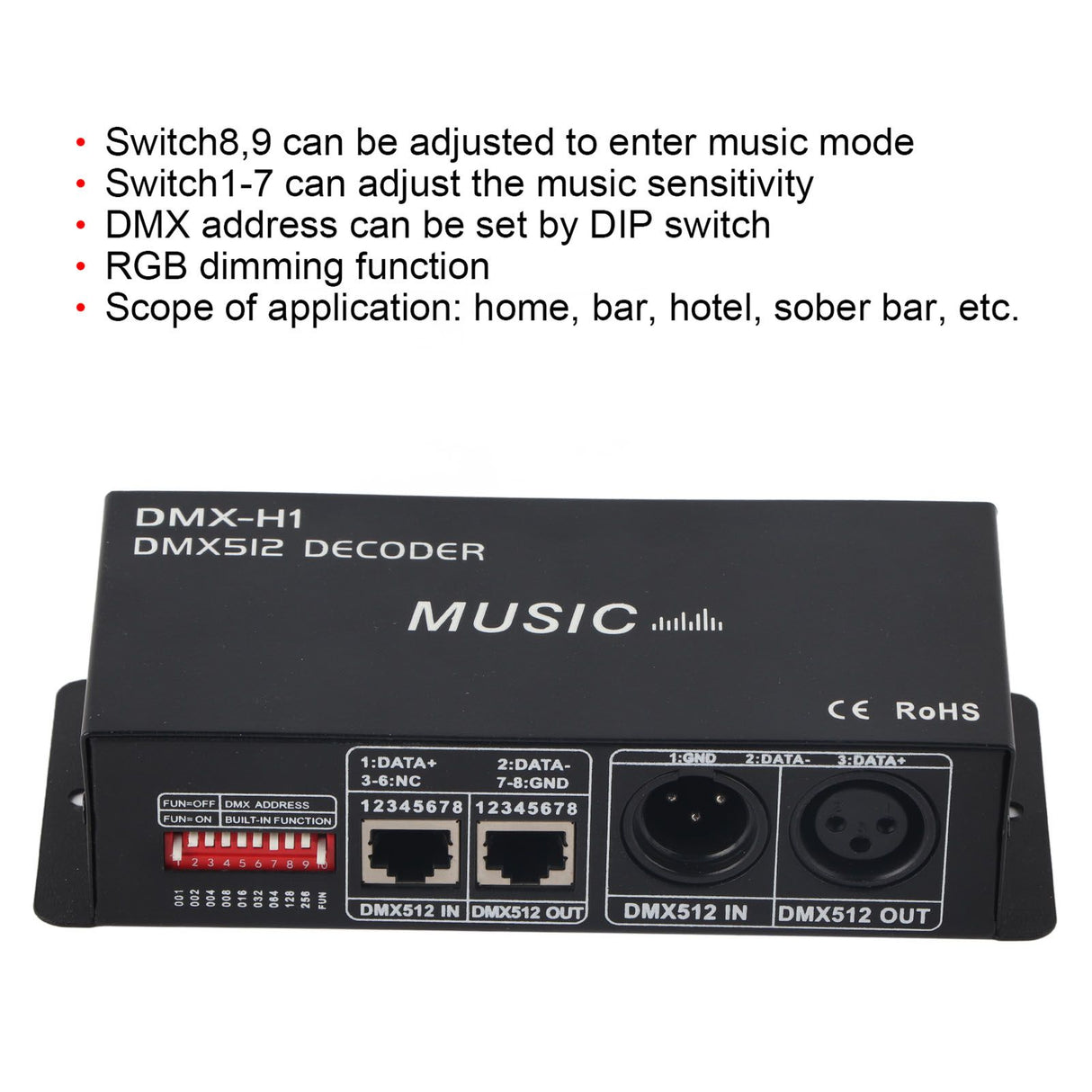 3 Channel DMX Decorder Adjustable RGB Dimming LED Decorder Controller for Bars Hotels Sober Bar4A