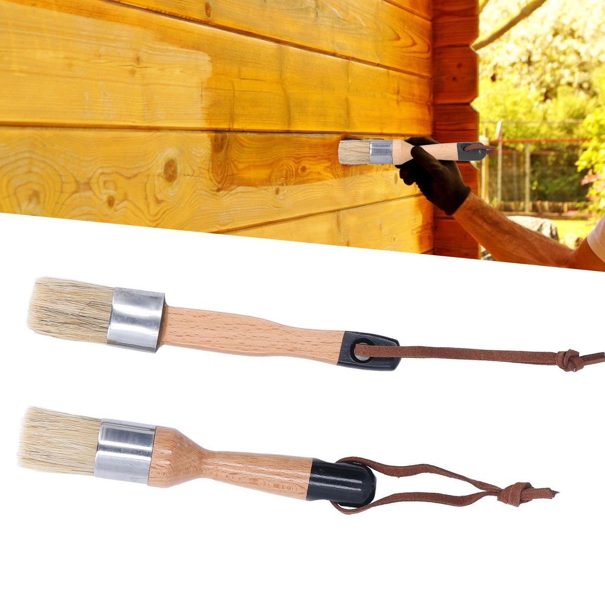 2PCS Furniture Paint Brush with Wooden Handle Home Decoration Painting Waxing Bristle Brush
