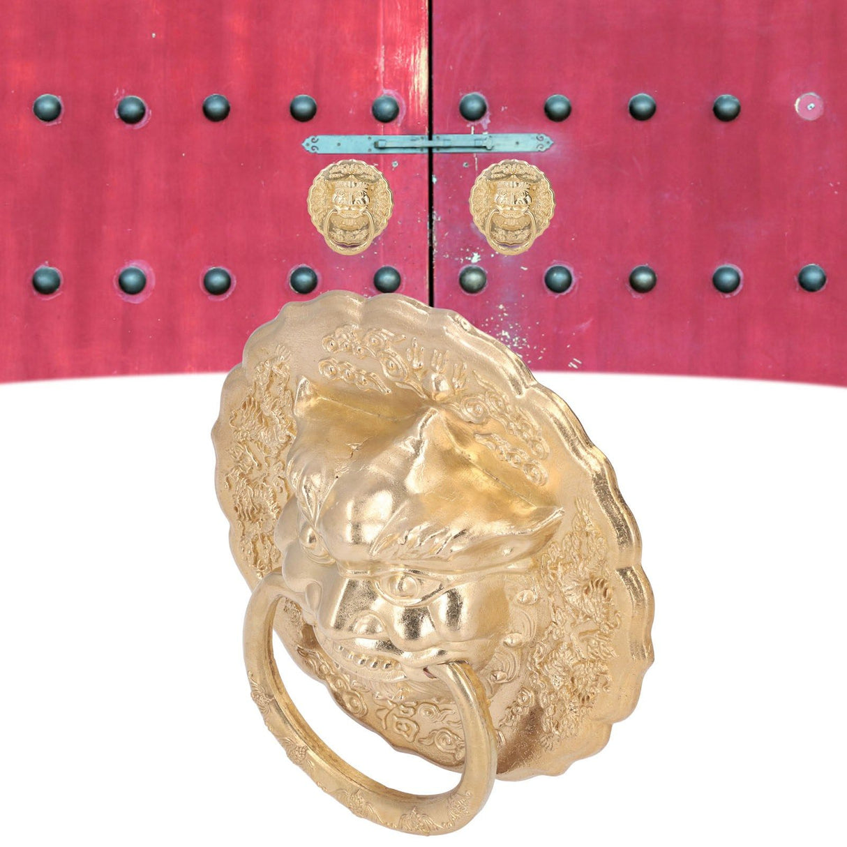 Door Knocker Brass Material Bronze Collision Resistance Chinese Animal Head Pull Ring for Wooden Door Courtyard