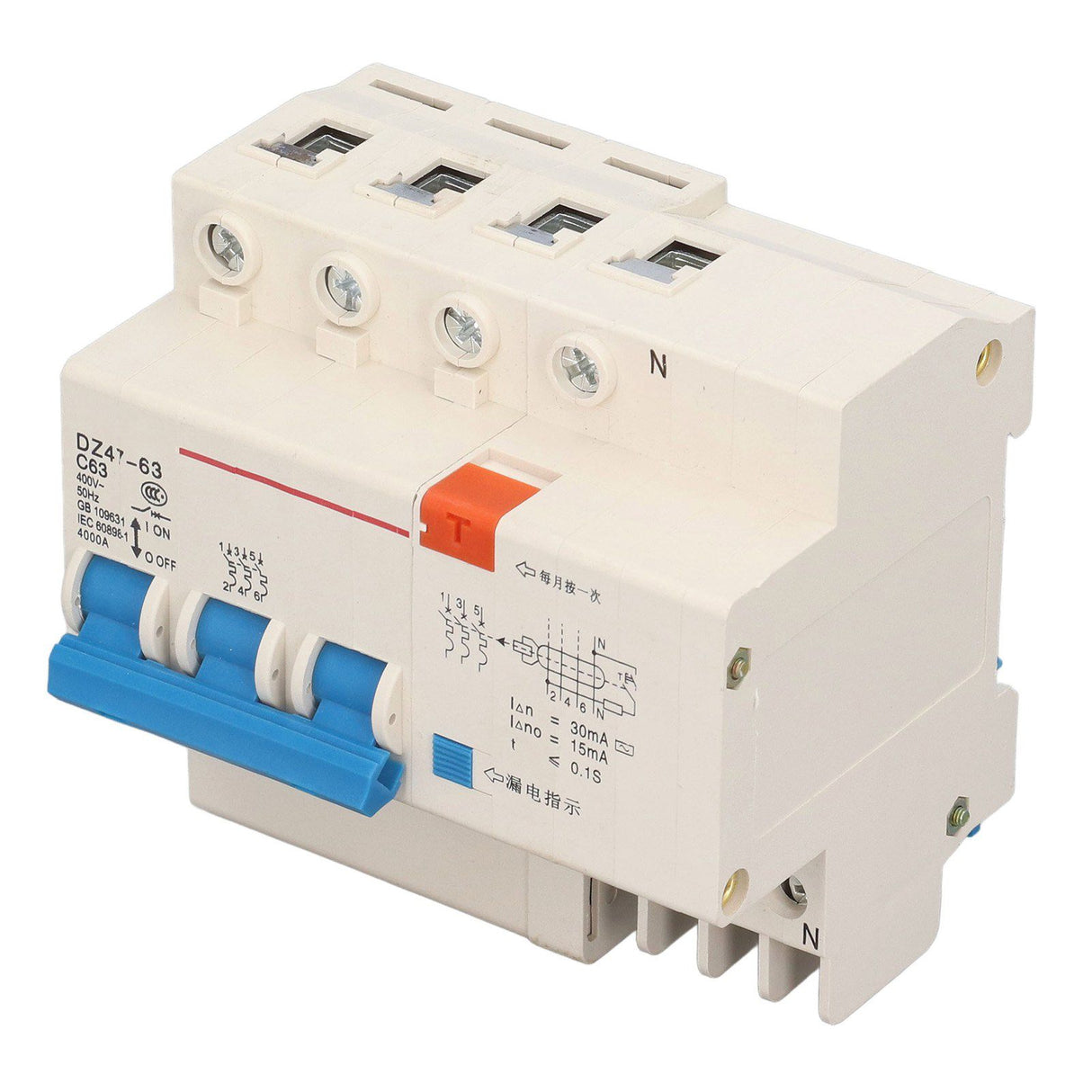 Circuit Breaker 3P 63A 220V Overload Short Circuit Leakage Protection Residual Current Circuit Breaker for 50/60Hz