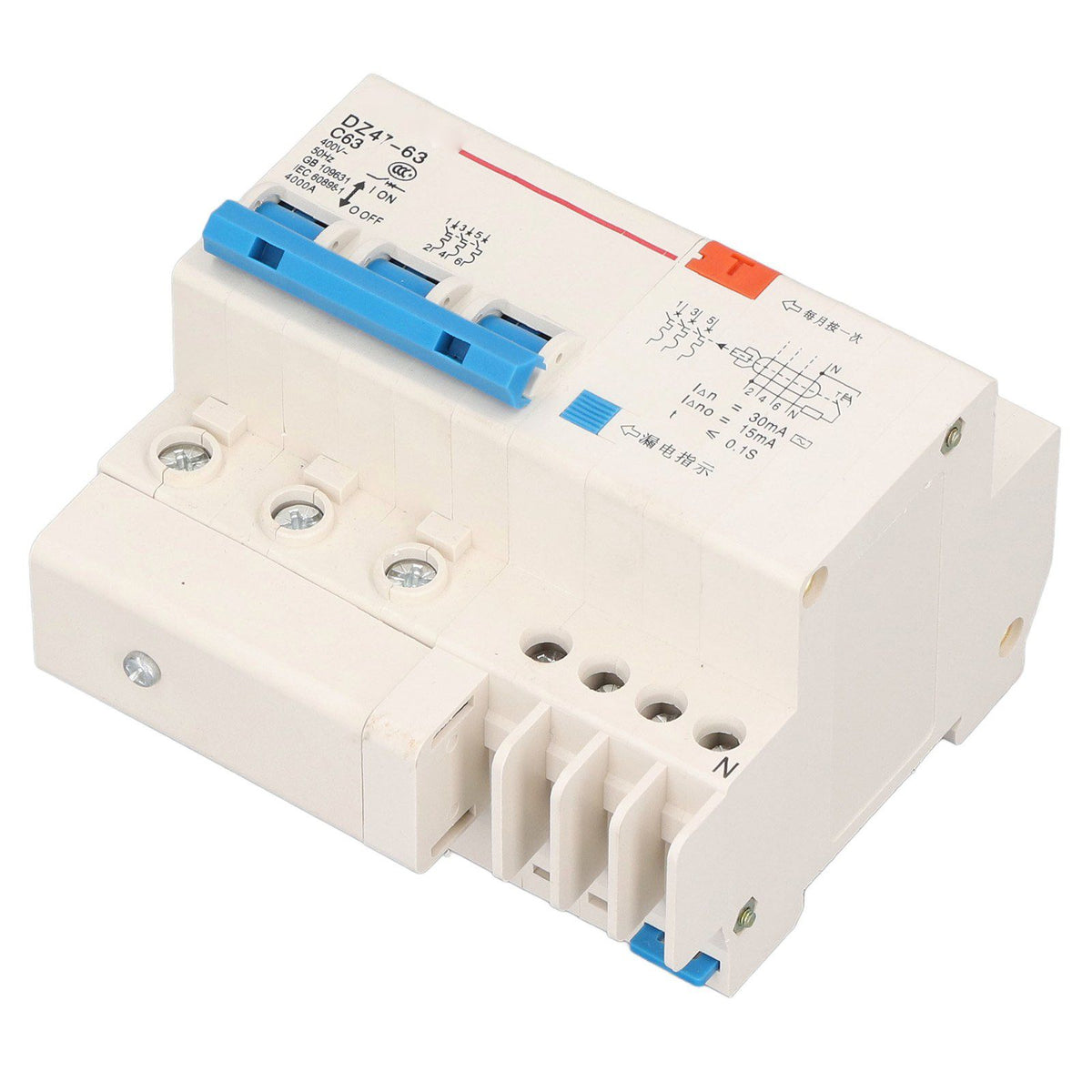 Circuit Breaker 3P 63A 220V Overload Short Circuit Leakage Protection Residual Current Circuit Breaker for 50/60Hz