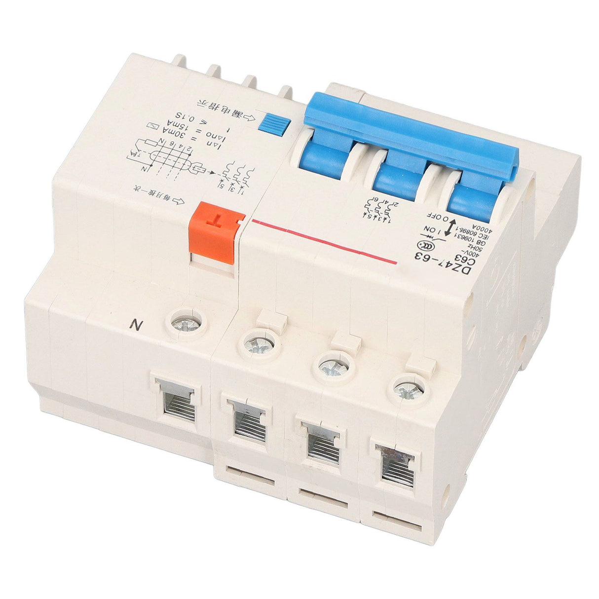 Circuit Breaker 3P 63A 220V Overload Short Circuit Leakage Protection Residual Current Circuit Breaker for 50/60Hz