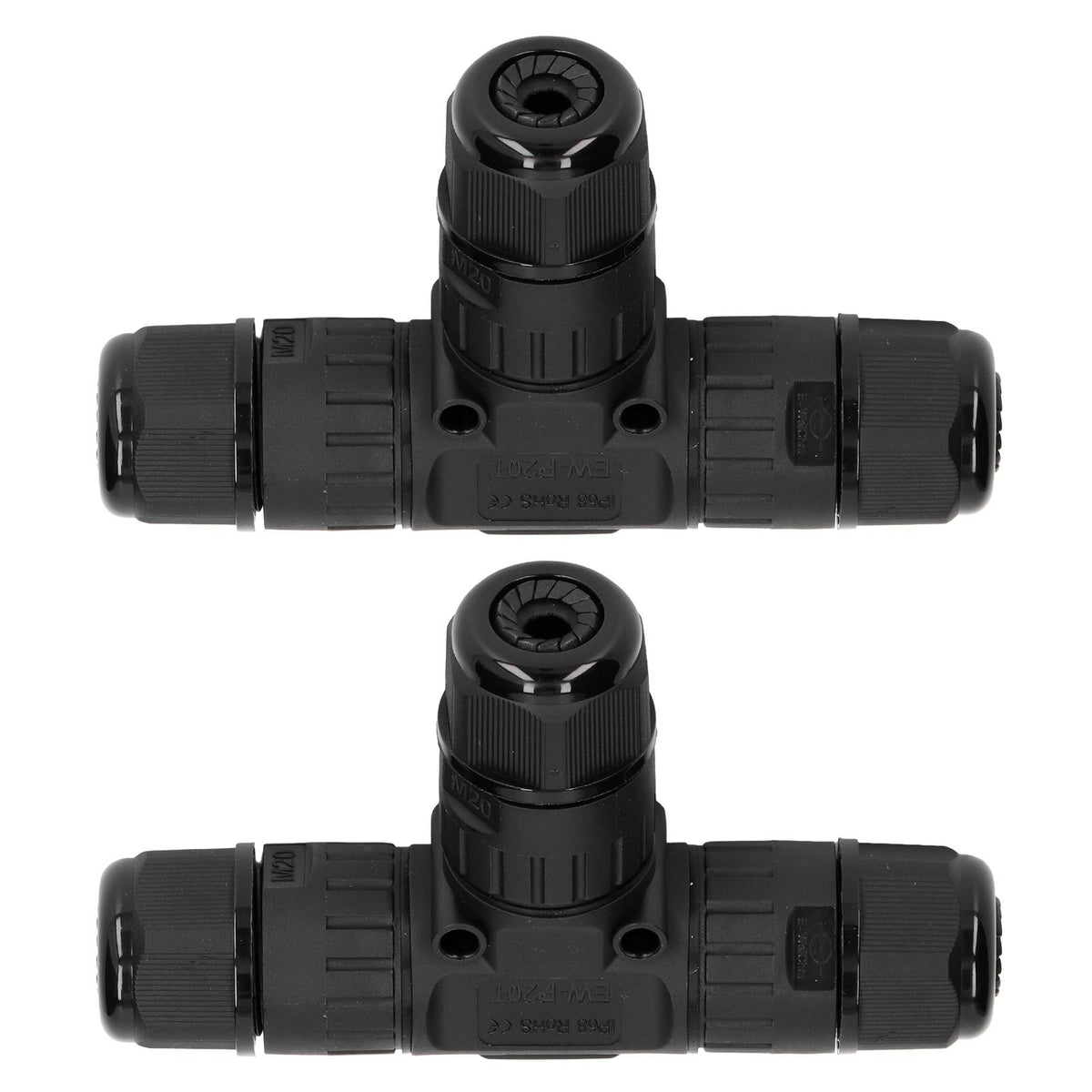 2PCS T Type Tee Junction Box Connector IP68 Waterproof 450V 16A 9‑12mm 3 Way Cable Connector