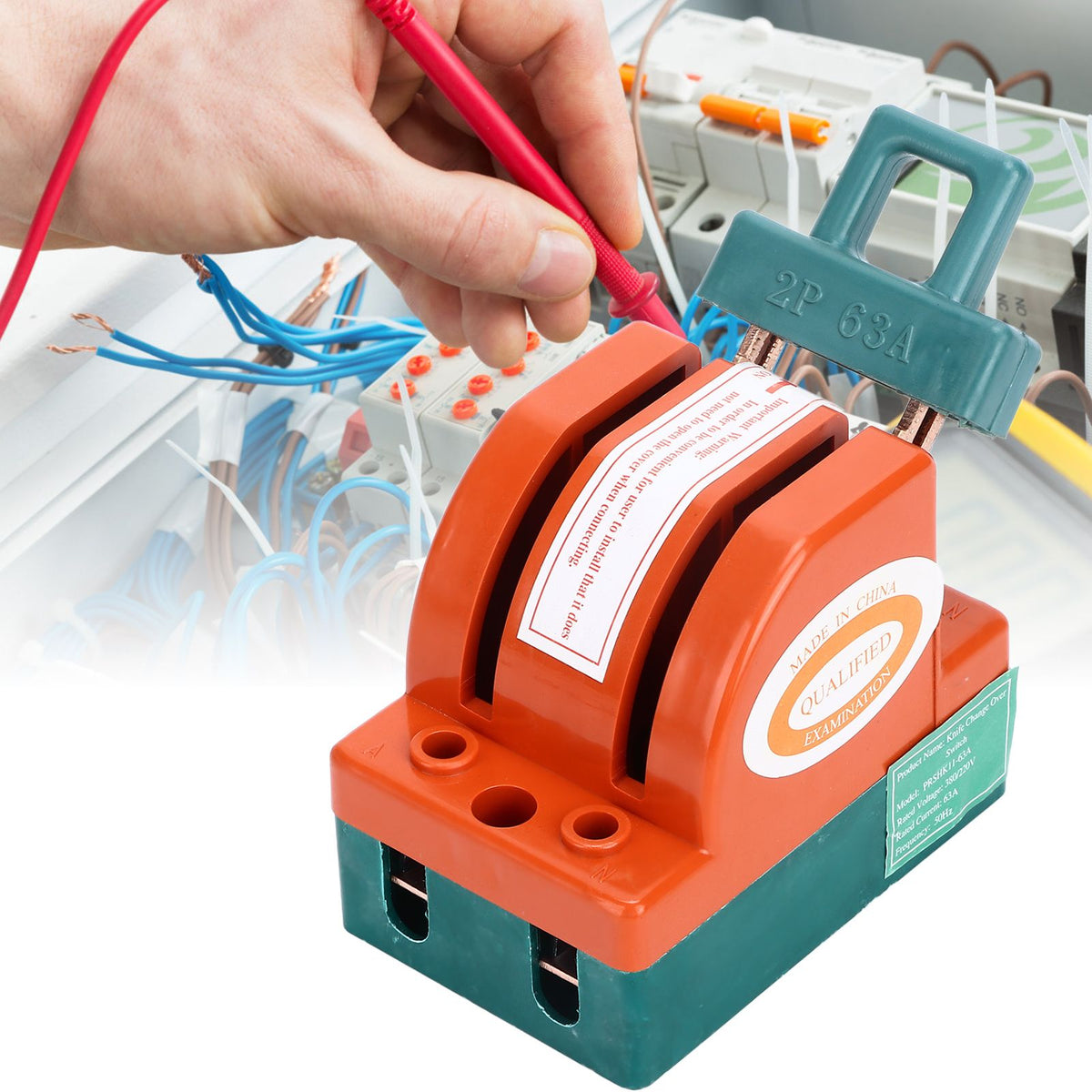 Knife Safety Switch 2 Pole 63A AC 220V Single Throw ABS Copper Disconnect Knife Switch for Fail Safe Circuit Breakers