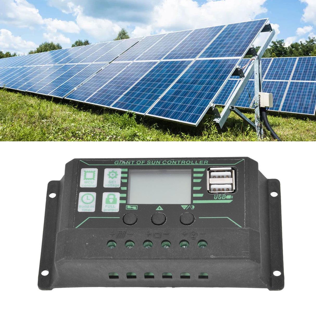 Solar Charge Discharge Controller Adjustable LCD Display PWM Dual USB Photovoltaic MPPT Solar Panel Regulator 20A