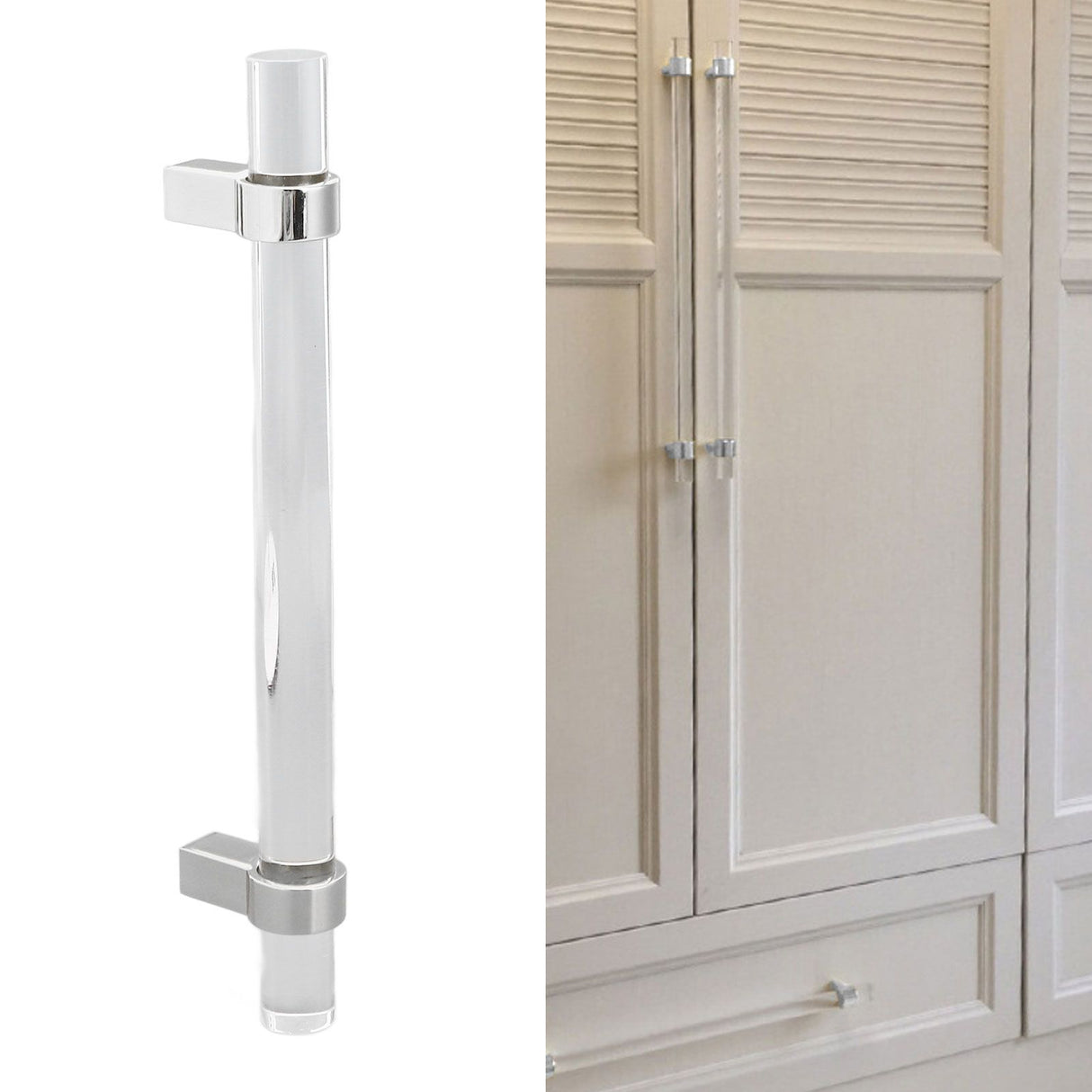 Crystal Acrylic Handle Modern Transparent Drawer Pull Handle for Closets Bookcases Shoe Cabinet Hole Spacing128 Silver