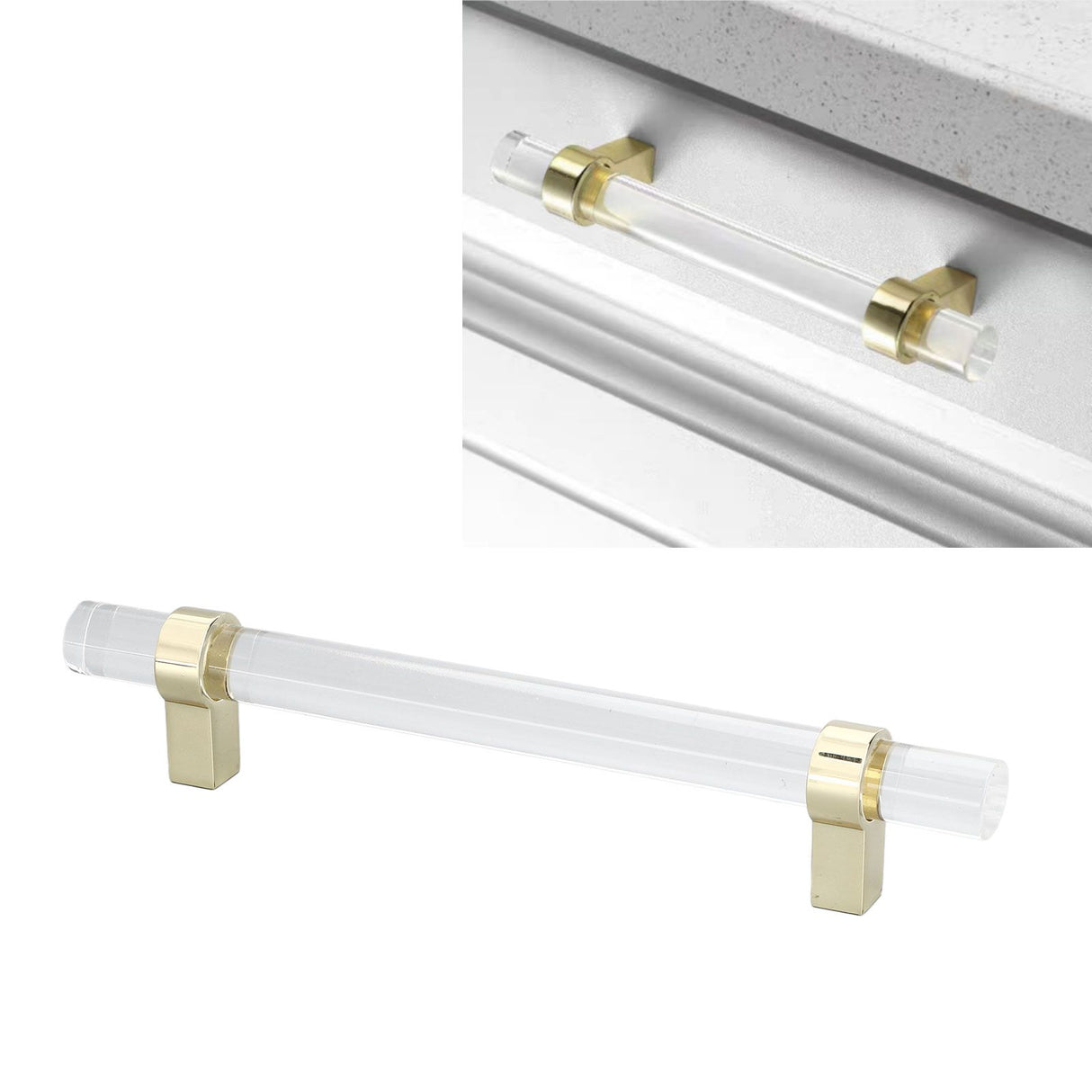 Crystal Acrylic Handle Modern Transparent Drawer Pull Handle for Closets Bookcases Shoe Cabinet Hole Spacing128 Gold