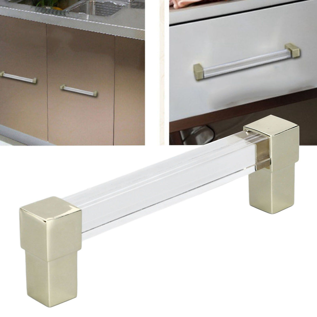 Acrylic Drawer Pulls Single Hole Crystal Cabinet Drawer Pulls for Kitchen Cabinets Dresser Cupboard Hole Spacing 128 Gold