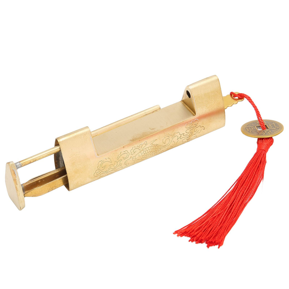 Brass Antique Padlock Spacing 5.9cm Exquisite Rustproof Chinese Old Style Fish Horizontal Padlock for Jewelry Boxes Brass Colour