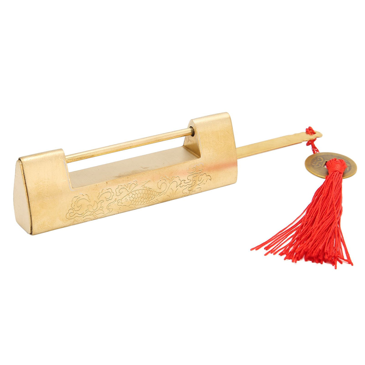 Brass Antique Padlock Spacing 5.9cm Exquisite Rustproof Chinese Old Style Fish Horizontal Padlock for Jewelry Boxes Brass Colour