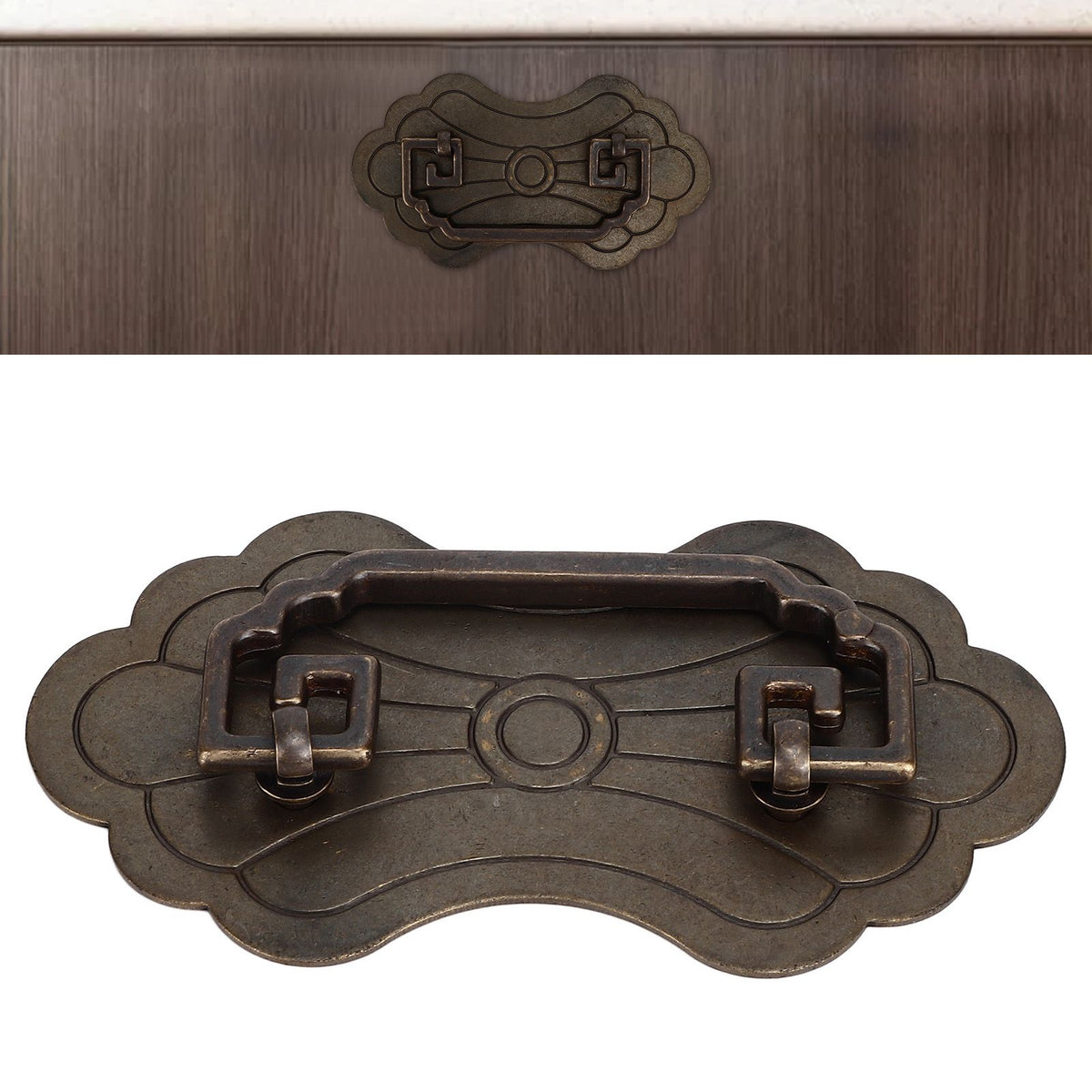Antique Drawer Handle 12.8x7cm Wealth Blossoms Retro Chinese Style Brass Vintage Drawer Pulls with 2 Screws for Bookcase Bronze