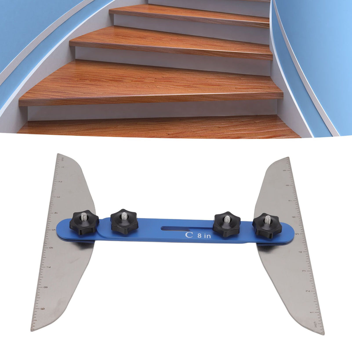Stair Treads Gauge Stainless Steel 8in 12in 16in Corrosion Resistant High Accuracy Easy Operation Stair Measuring Tool Blue Set