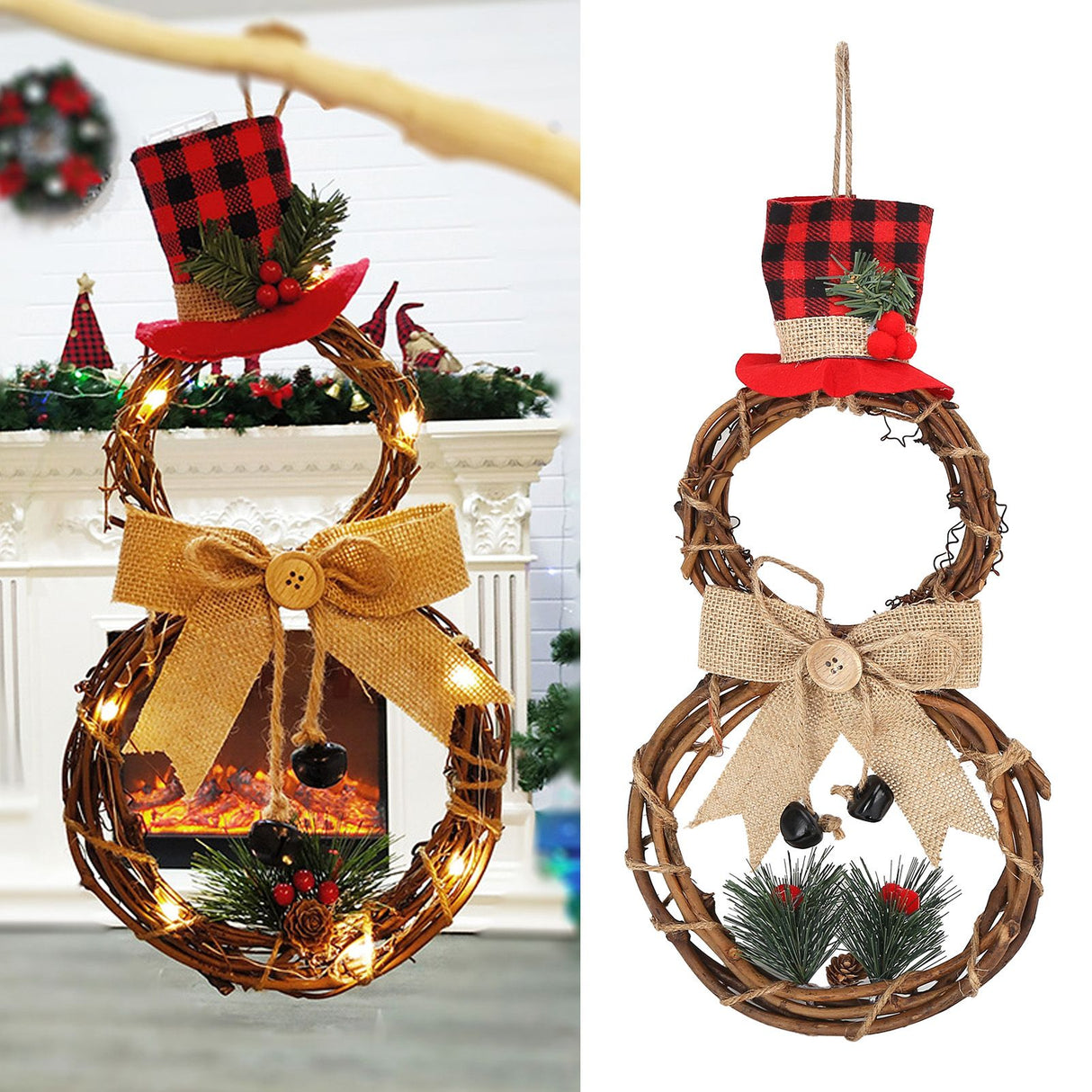 LED Christmas Snowman Wreath Christmas Door Decoration with Light for Home Decorations
