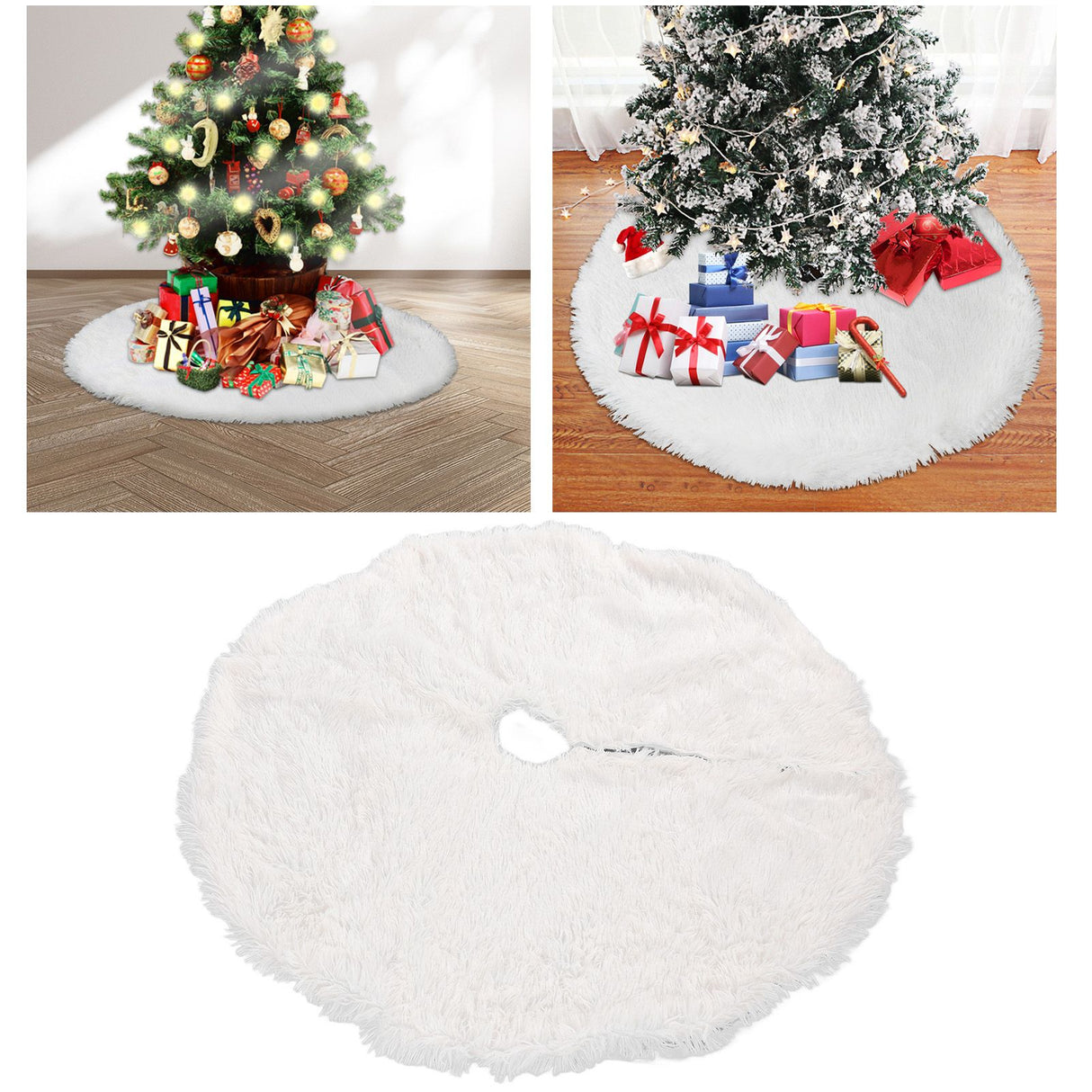 White Christmas Tree Skirts Sophisticated Dense Environmentally Friendly Plush Luxury ChristmasTree SkirtL