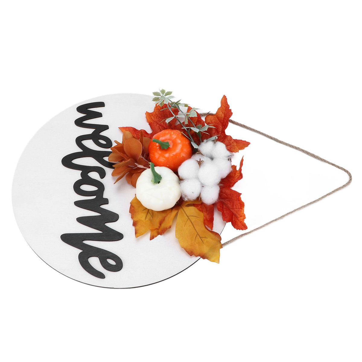 Round Wood Door Sign Farmhouse Front Door Hanging Welcome Sign Decors for Halloween ChristmasMaple Leaf Cotton