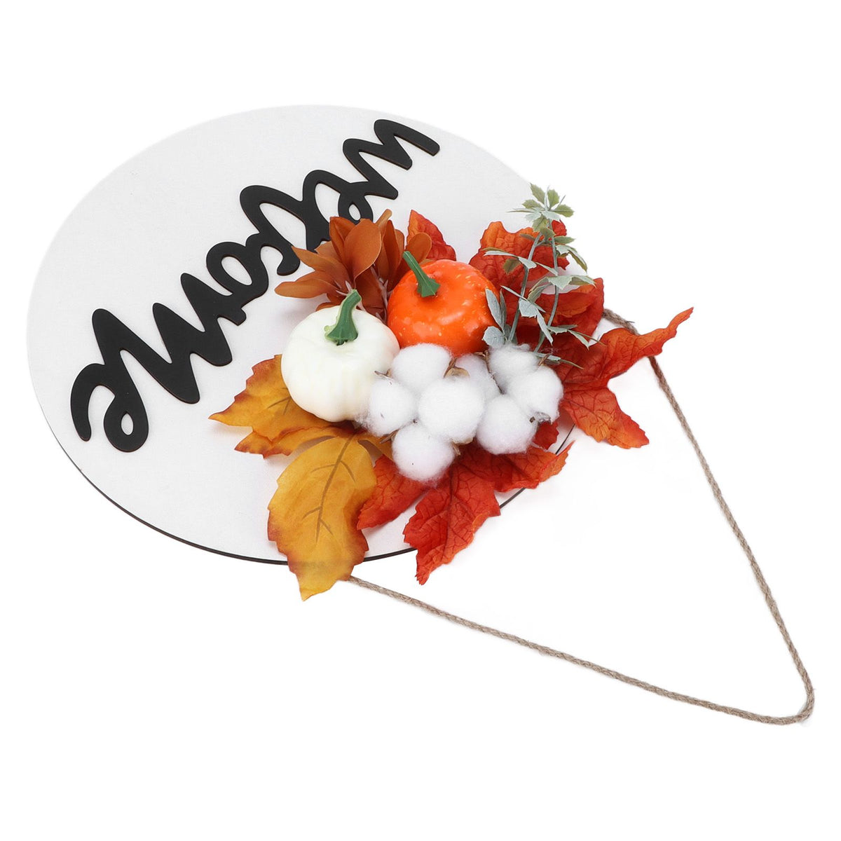 Round Wood Door Sign Farmhouse Front Door Hanging Welcome Sign Decors for Halloween ChristmasMaple Leaf Cotton