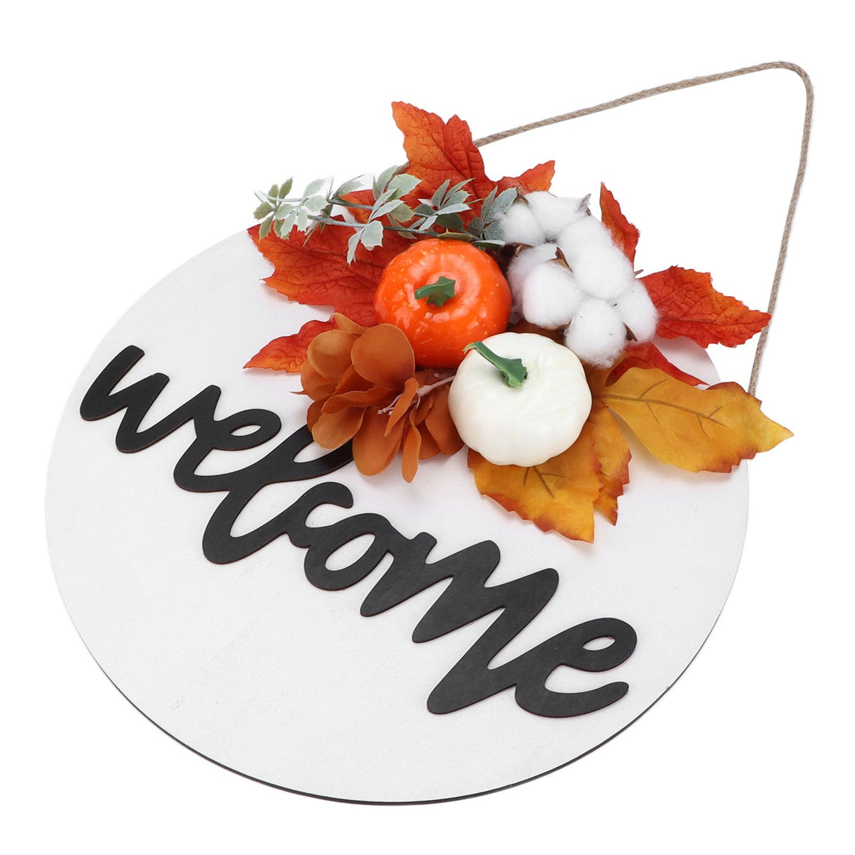 Round Wood Door Sign Farmhouse Front Door Hanging Welcome Sign Decors for Halloween ChristmasMaple Leaf Cotton