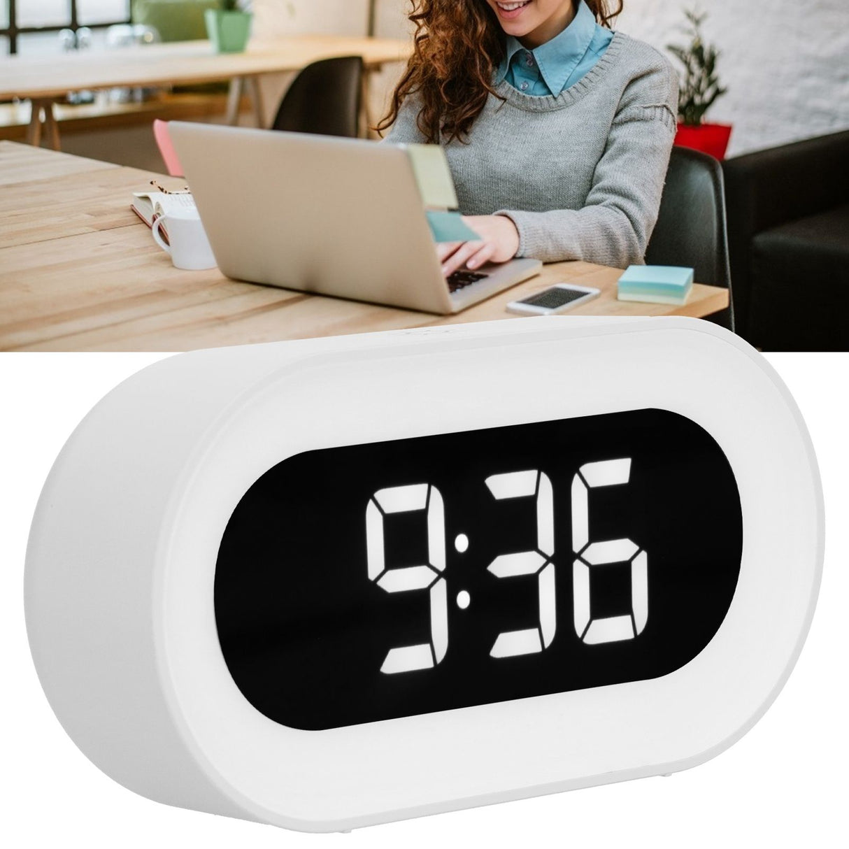Night Light Alarm Clock LED Digital Display Music Alarm Clock Perpetual Calendar Clock with Memory FunctionWhite