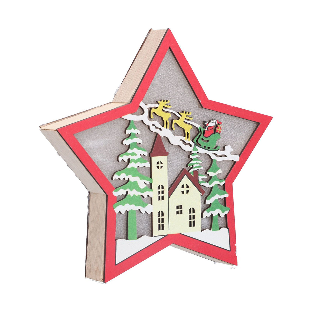 Wooden Star Shaped Ornament Christmas Decoration Ornaments Crafts with LED Light for Dining Table