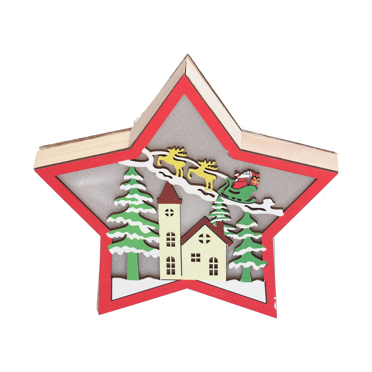 Wooden Star Shaped Ornament Christmas Decoration Ornaments Crafts with LED Light for Dining Table