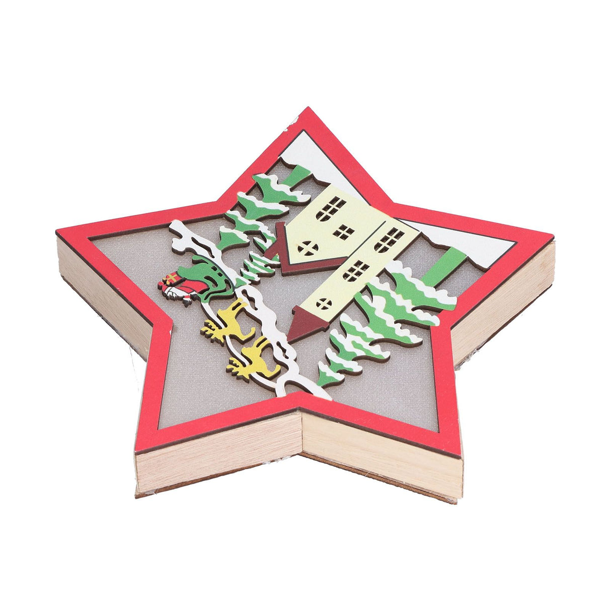 Wooden Star Shaped Ornament Christmas Decoration Ornaments Crafts with LED Light for Dining Table