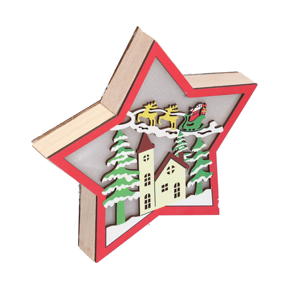 Wooden Star Shaped Ornament Christmas Decoration Ornaments Crafts with LED Light for Dining Table
