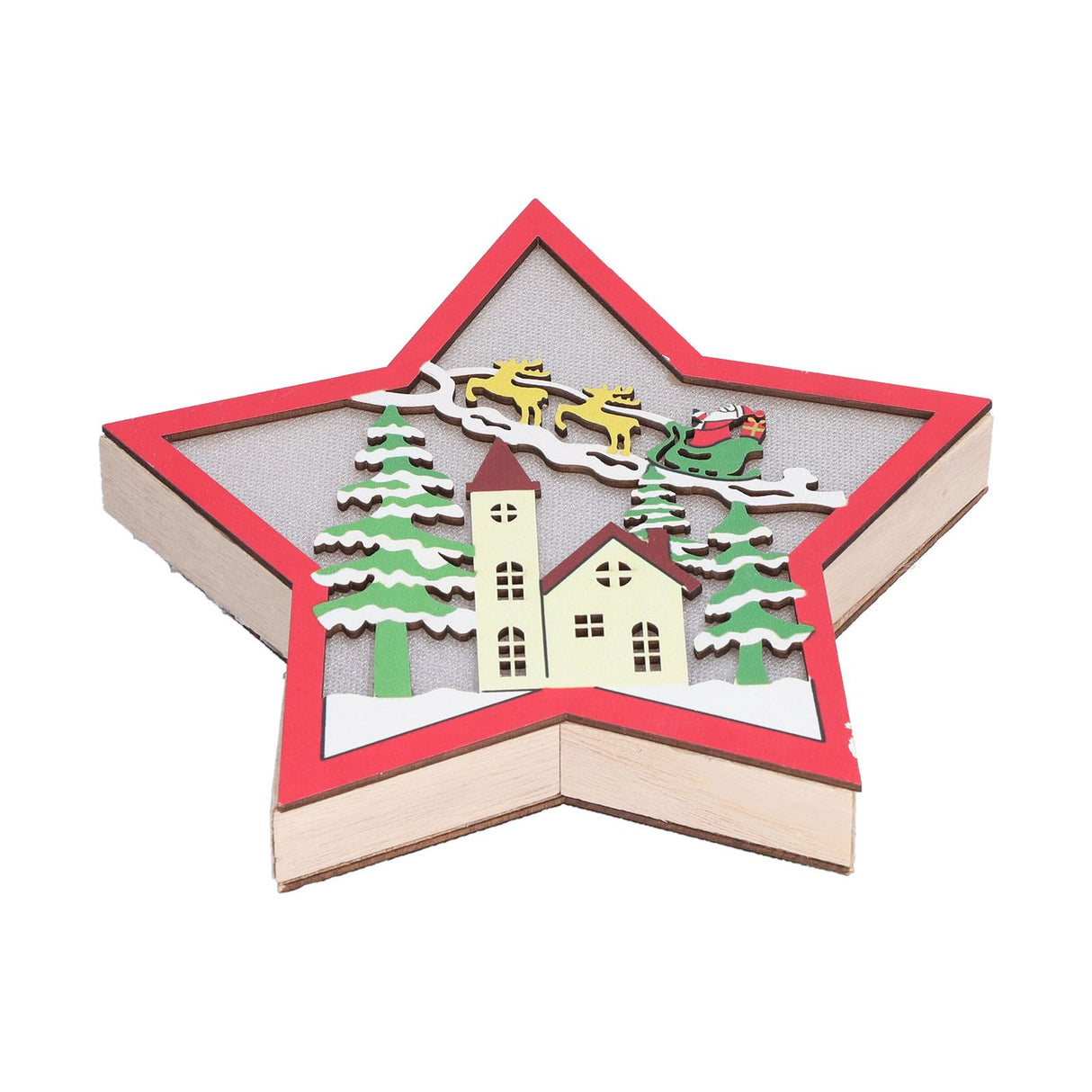 Wooden Star Shaped Ornament Christmas Decoration Ornaments Crafts with LED Light for Dining Table