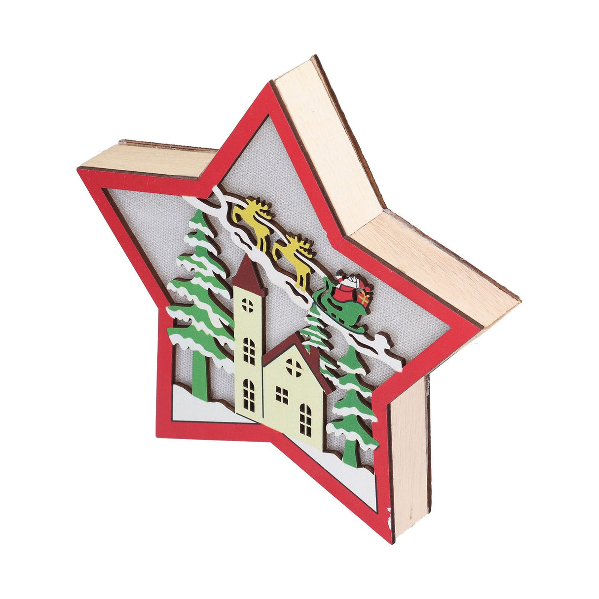 Wooden Star Shaped Ornament Christmas Decoration Ornaments Crafts with LED Light for Dining Table