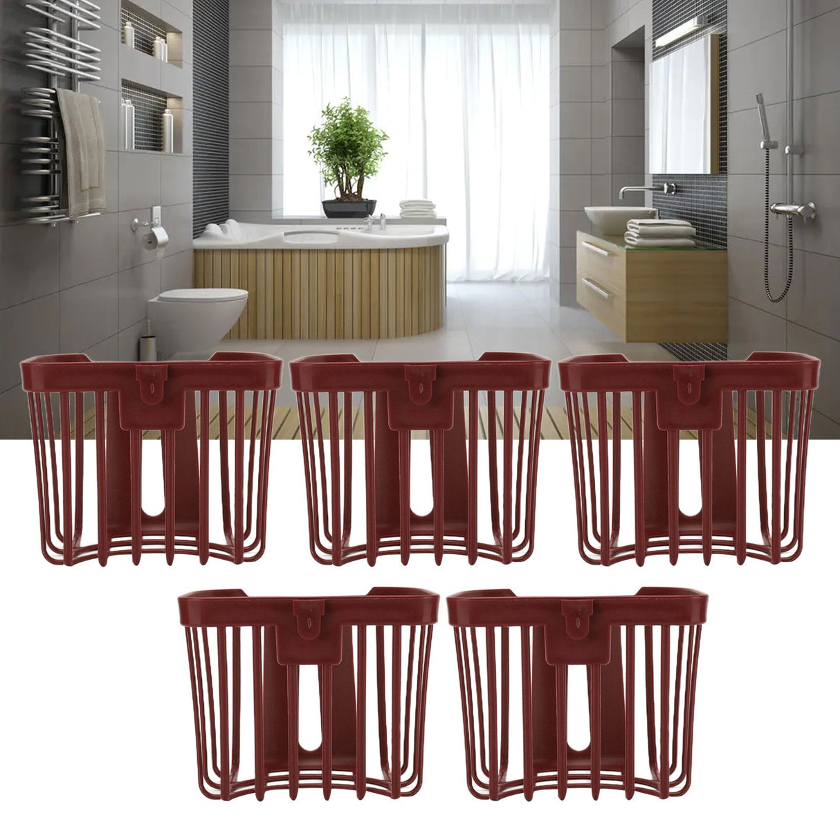 5pcs Hollow Tissue Box Holder Wall Mounted Adhesive Hanging Tissue Roll for Bathroom KitchenBrown