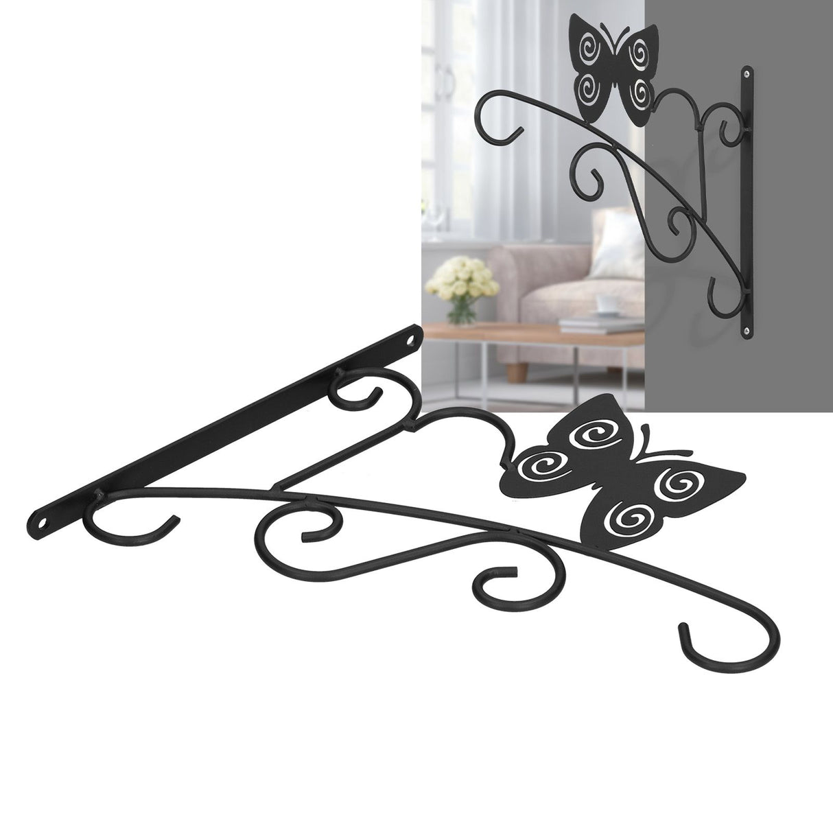 Hanging Plant Bracket Stable and Sturdy Iron Decorative Plant Hanger for Flower Bird Feeder LanternsButterfly