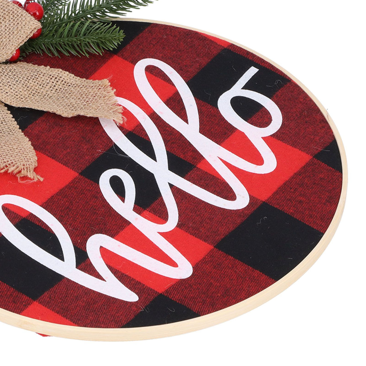 Hello Sign for Front Door Check Plaid Linen Round Front Door Wreaths for Christmas Decoration