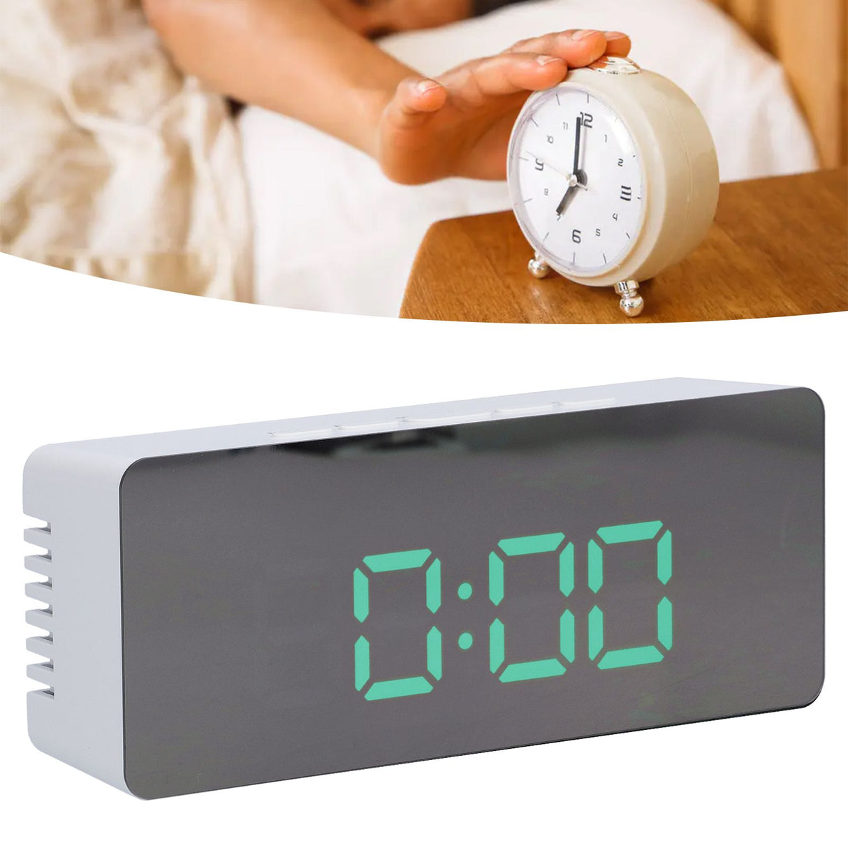 LED Mirror Alarm Clock Digital Clock with Snooze Mode for Bedroom Living Room Home Office Decor White Shell(TS-S69-G )