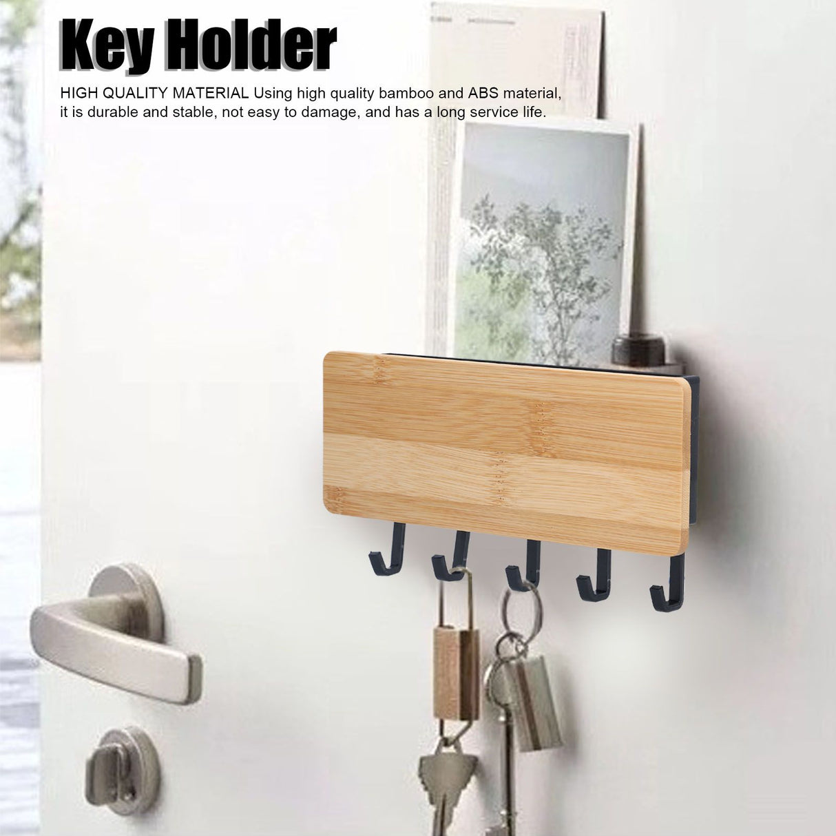 Wall Mounted Key Holder Bamboo Modern Anti Slip Key Hanger for Home Office Living RoomBamboo Color