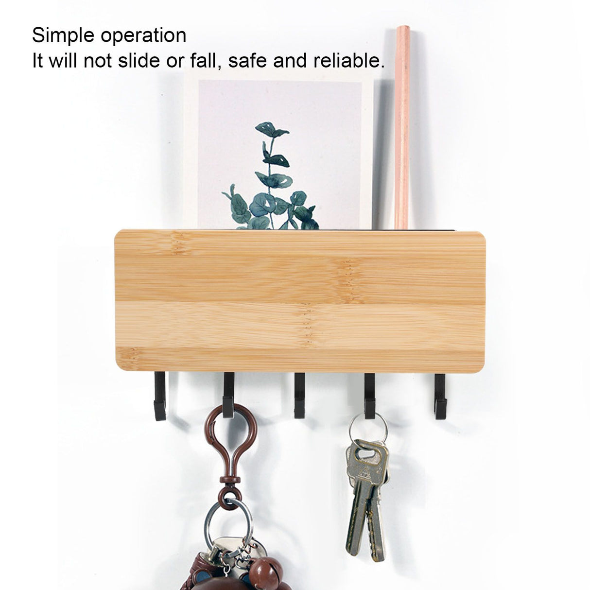 Wall Mounted Key Holder Bamboo Modern Anti Slip Key Hanger for Home Office Living RoomBamboo Color