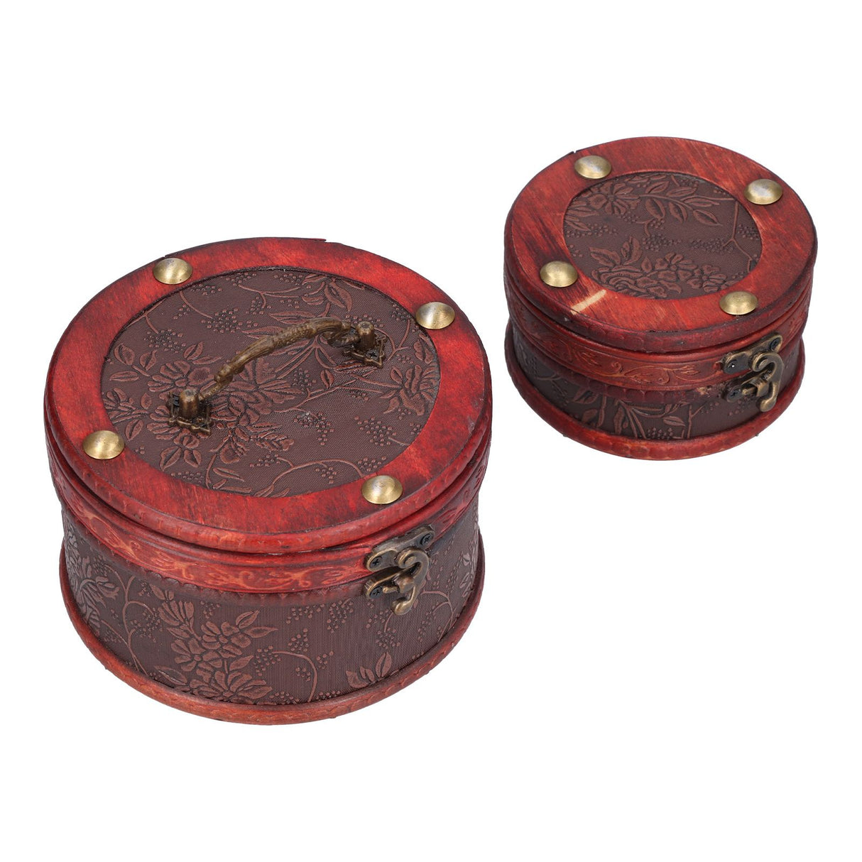2Pcs Classical Jewelry Box with Buckle Cylinder Shape Antique Storage Case for Necklace Bracelet