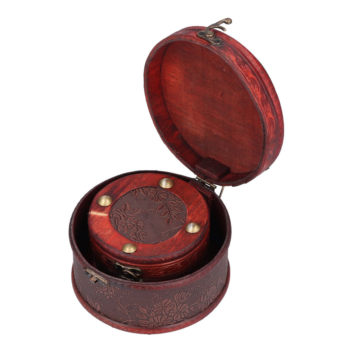 2Pcs Classical Jewelry Box with Buckle Cylinder Shape Antique Storage Case for Necklace Bracelet