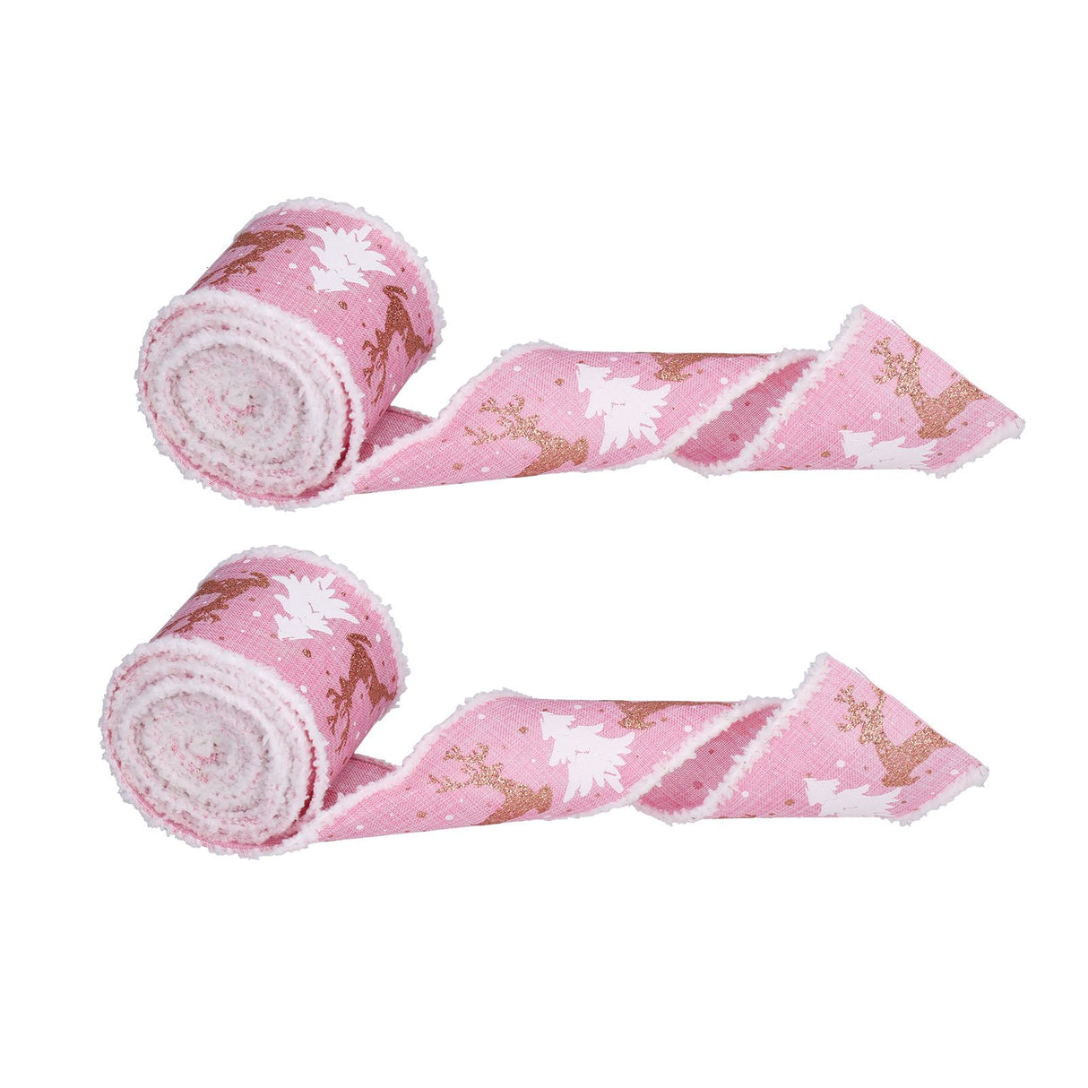 2 Rolls Christmas Ribbon 5m Wired Edge Ribbon DIY Gift Wrapping Craft Ribbon for Home Festival Decoration