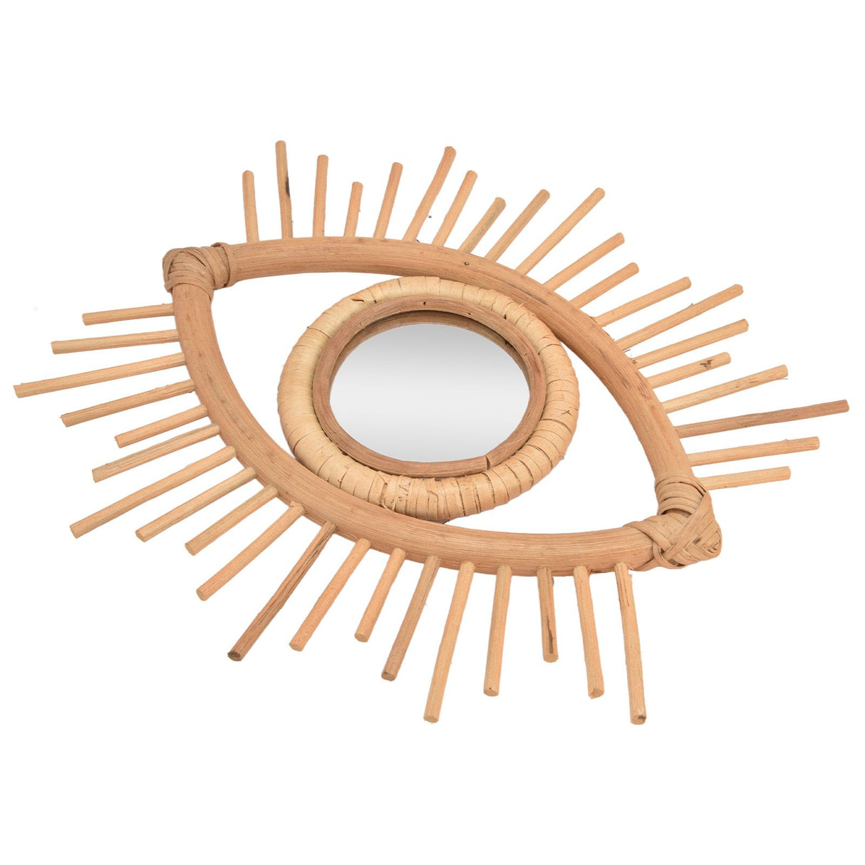 Nordic Makeup Mirror Rattan Woven Eye Shape Wall Hanging Mirror for Home Hotel Bathroom Decoration
