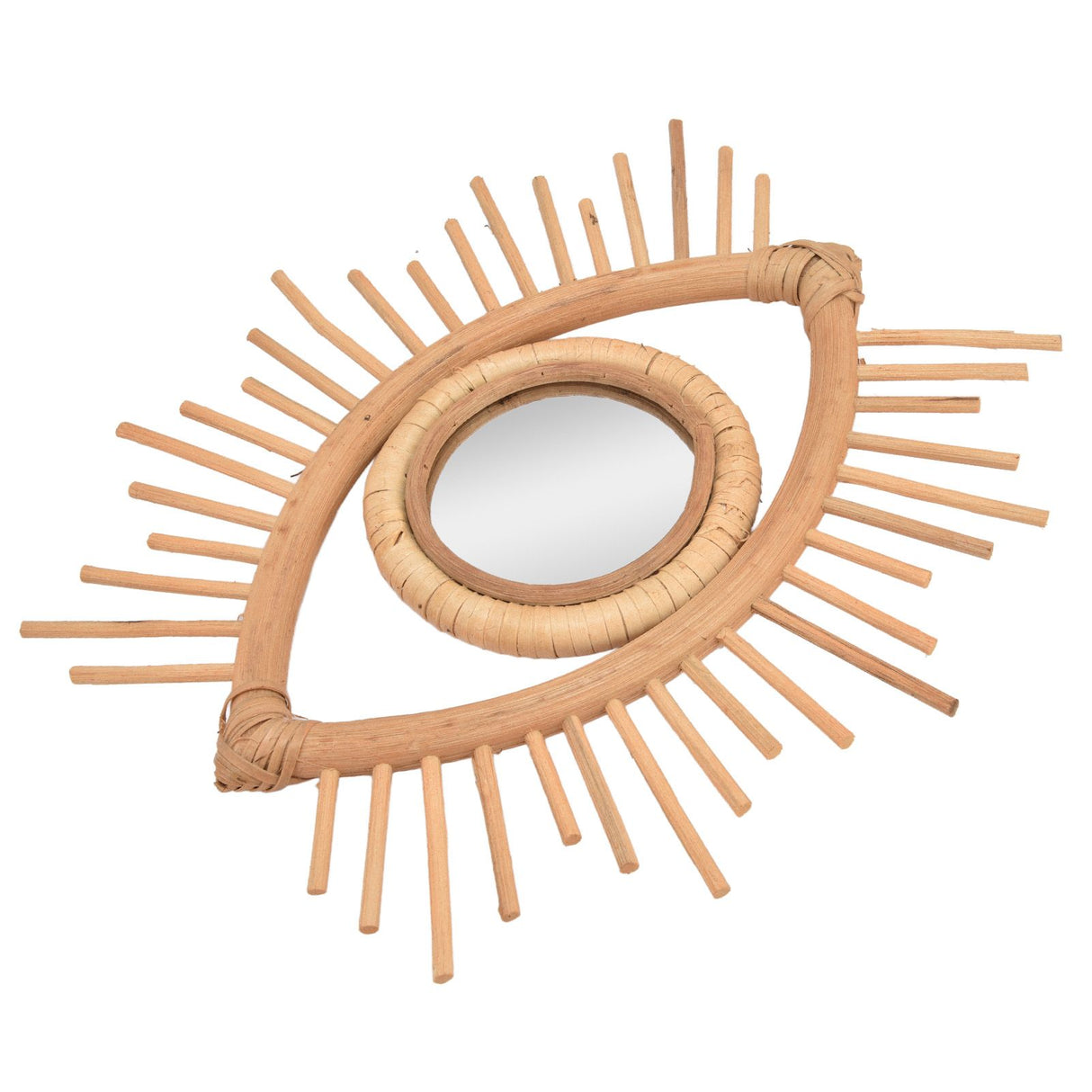 Nordic Makeup Mirror Rattan Woven Eye Shape Wall Hanging Mirror for Home Hotel Bathroom Decoration
