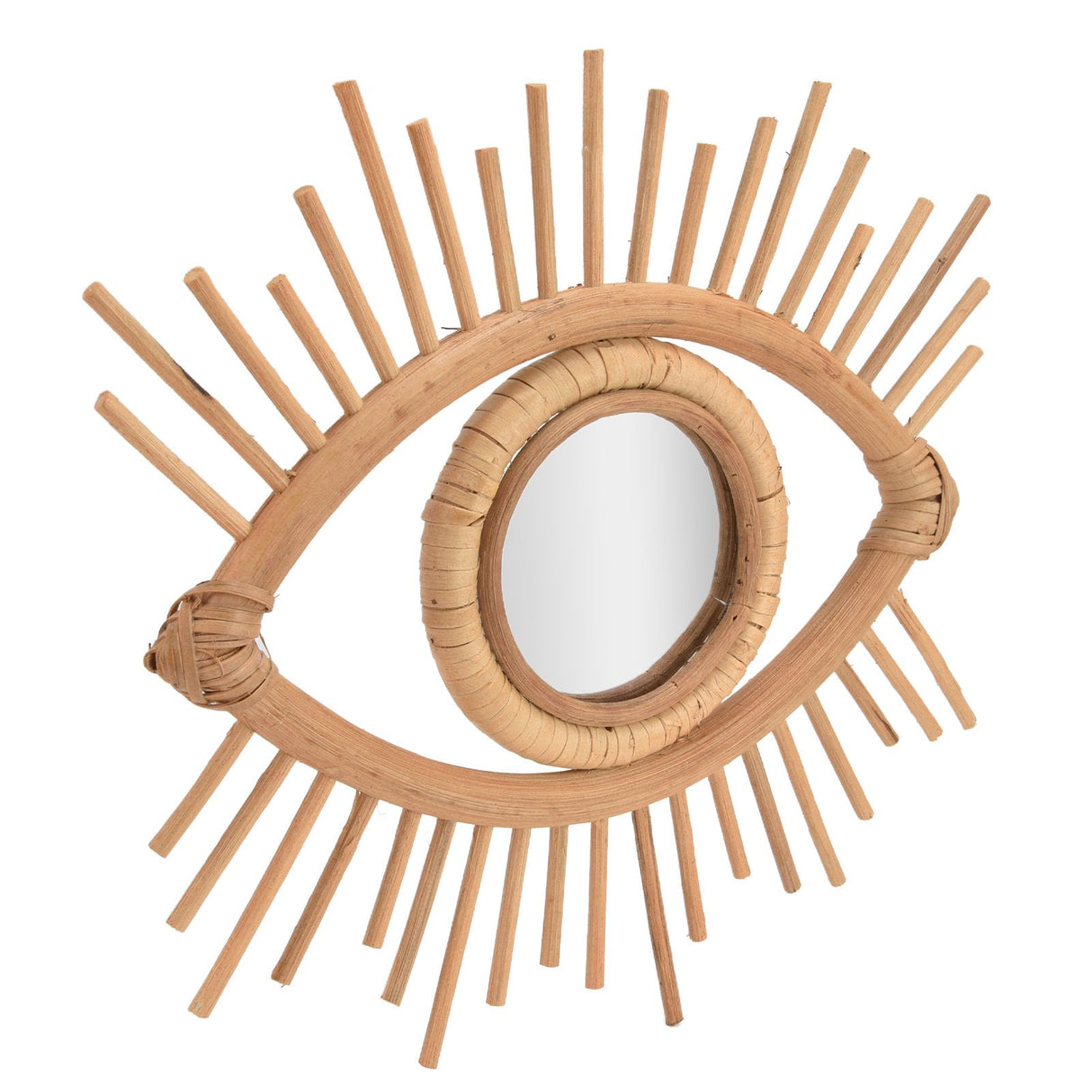 Nordic Makeup Mirror Rattan Woven Eye Shape Wall Hanging Mirror for Home Hotel Bathroom Decoration