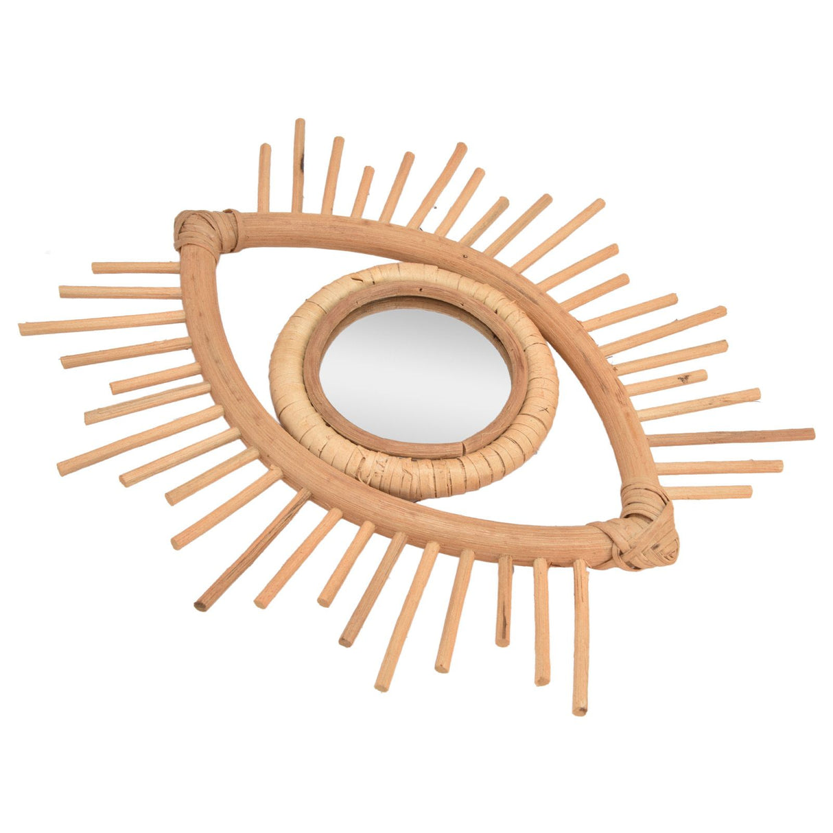 Nordic Makeup Mirror Rattan Woven Eye Shape Wall Hanging Mirror for Home Hotel Bathroom Decoration