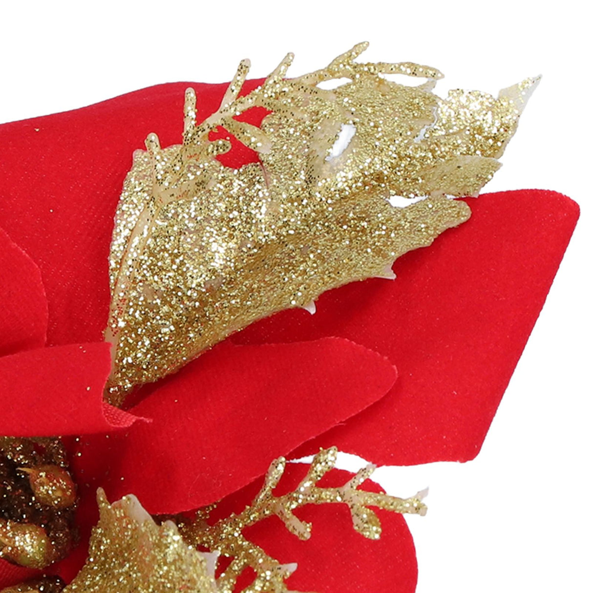 4pcs Christmas Tree Flowers Artificial Golden Red Poinsettia Christmas Tree Glitter Flowers with Golden Powder