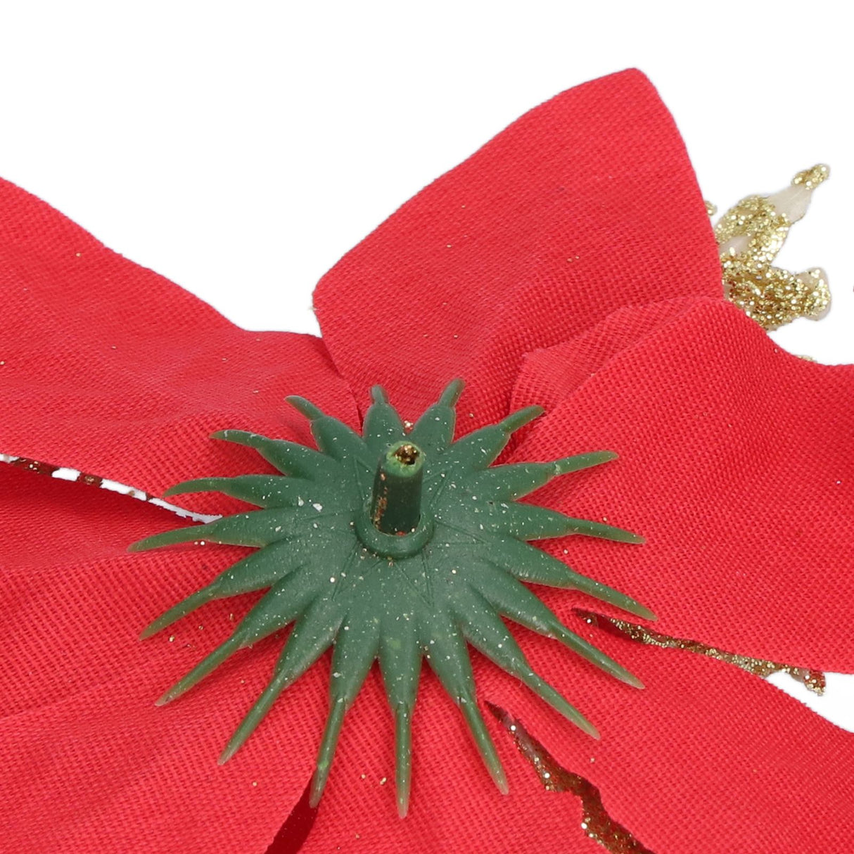4pcs Christmas Tree Flowers Artificial Golden Red Poinsettia Christmas Tree Glitter Flowers with Golden Powder