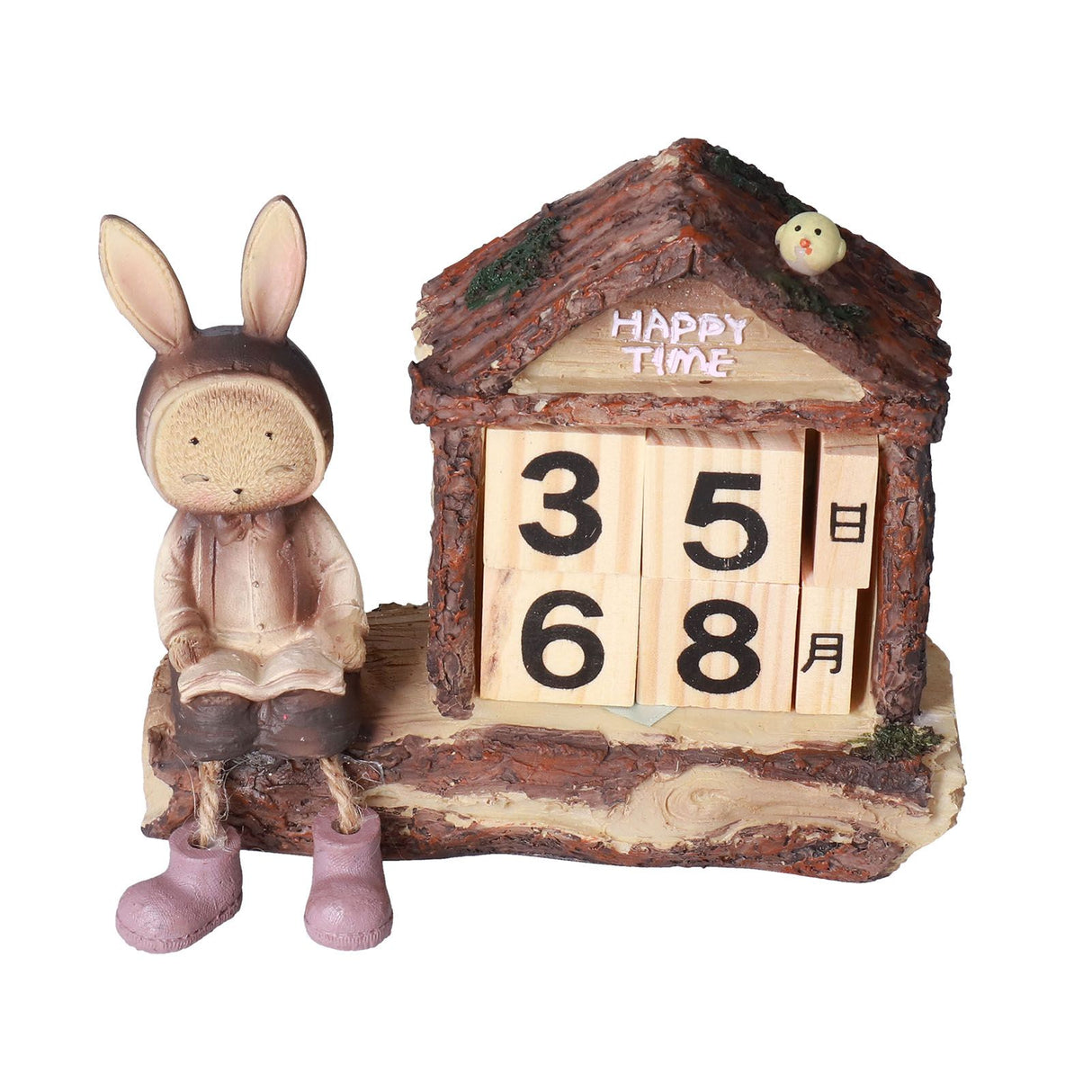Rabbit House Calendar Cute Cartoon Wooden Block Home Decoration Calendar for Desk Office