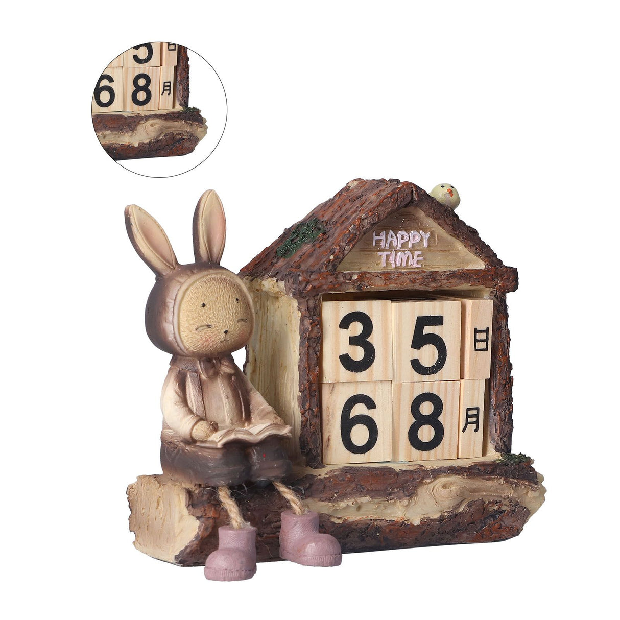 Rabbit House Calendar Cute Cartoon Wooden Block Home Decoration Calendar for Desk Office