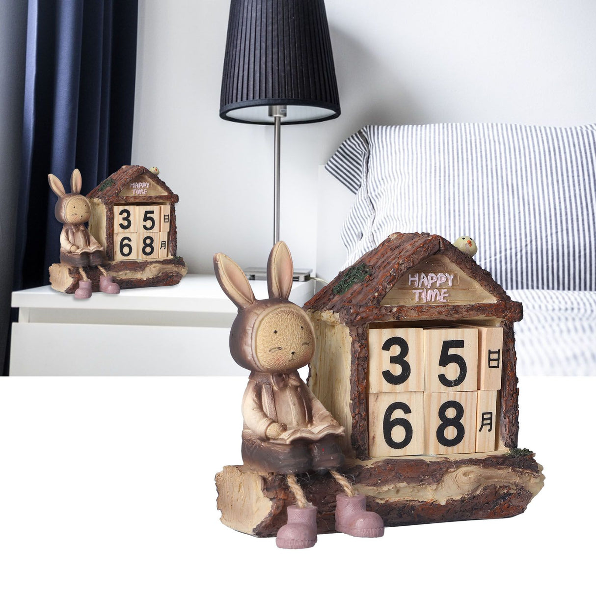 Rabbit House Calendar Cute Cartoon Wooden Block Home Decoration Calendar for Desk Office