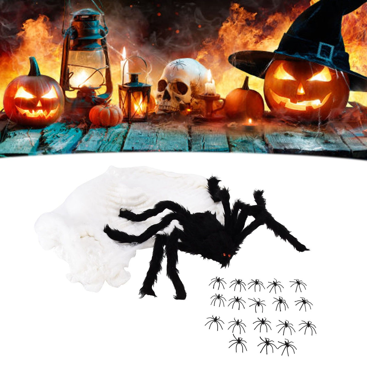 Decorative Spider Spook House Artificial Spider with Fake Cobweb for Party Halloween Festival Decoration