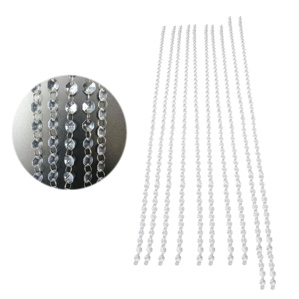 14mm Octagonal Bead String Acrylic Crystal Pearl Chains for Birthday Wedding PartyTransparent 10 Strips